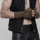 Men's Steampunk Belt Buckle Rivet Gloves Coffee