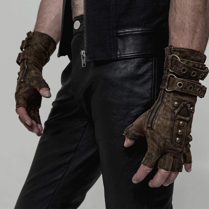 Men's Steampunk Belt Buckle Rivet Gloves Coffee