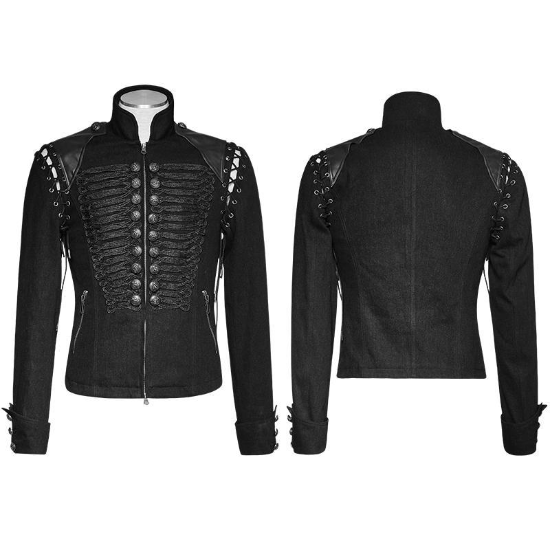 Men's Black Military Denim Jacket With Removable Sleeves