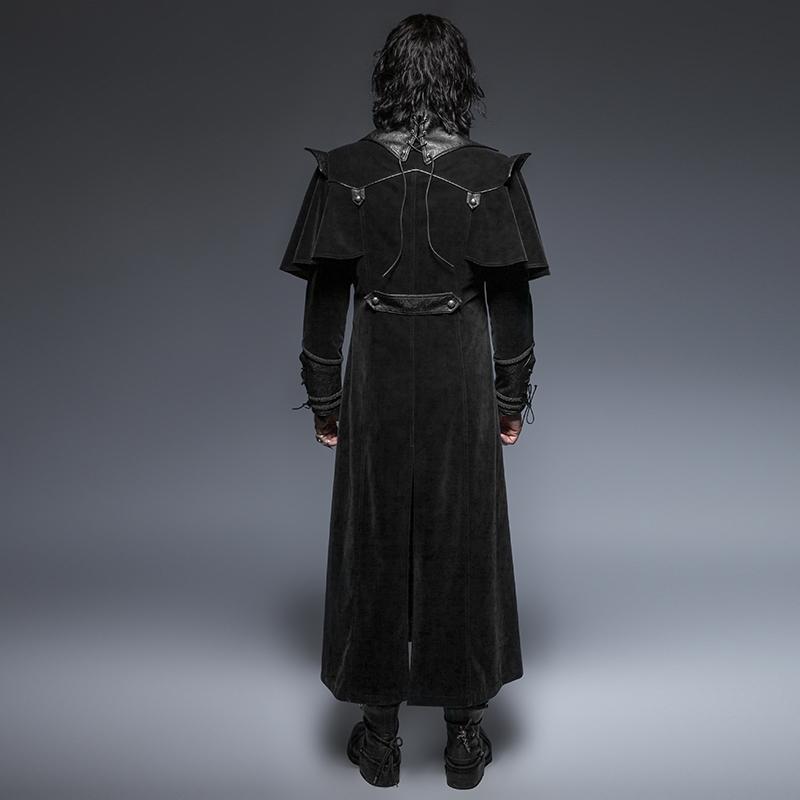 Men's Black Gothic Ghost Clock Overcoat