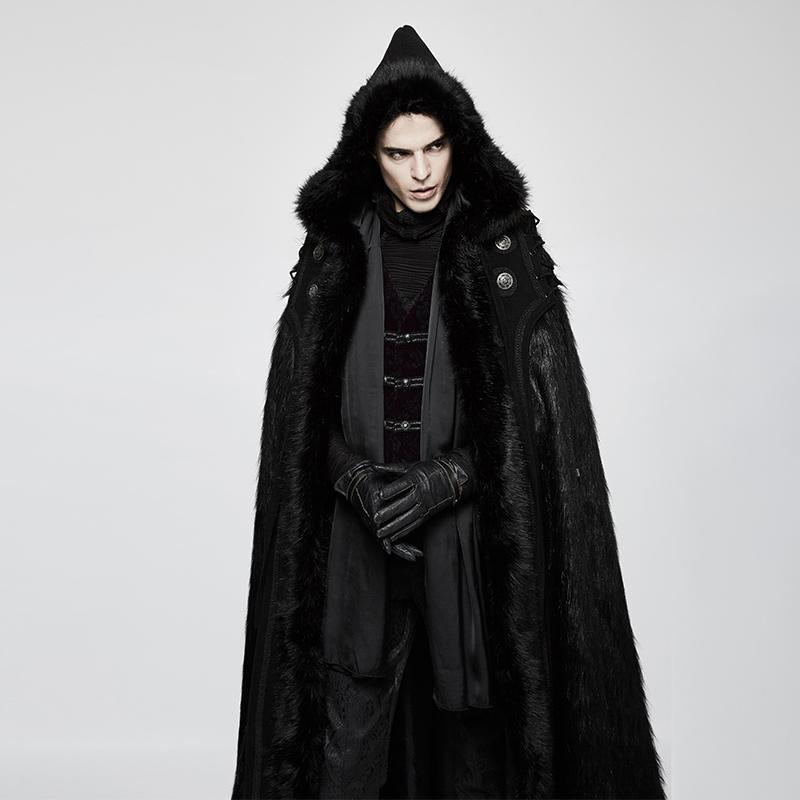 Men's Gothic Hooded Sleeveless Long Fur Cloak – Punk Design