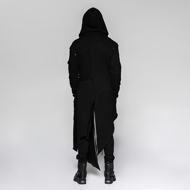 Men's Punk Irregular hooded long coat with Detachable sleeves