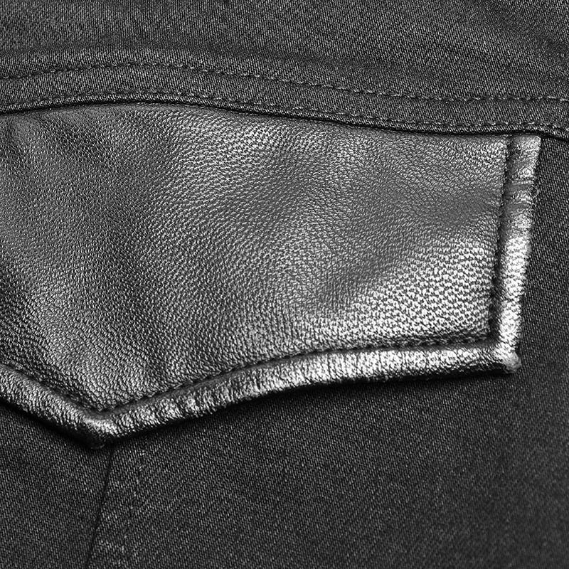 Men's Faux Leather Patch Punk Pants