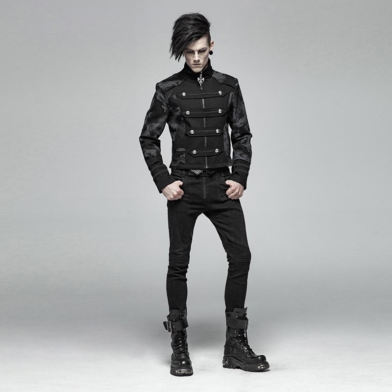 Men's Goth Double-Breasted Long Jacket With Detachable Hem