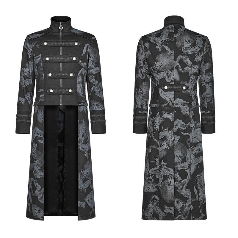 Men's Goth Double-Breasted Long Jacket With Detachable Hem