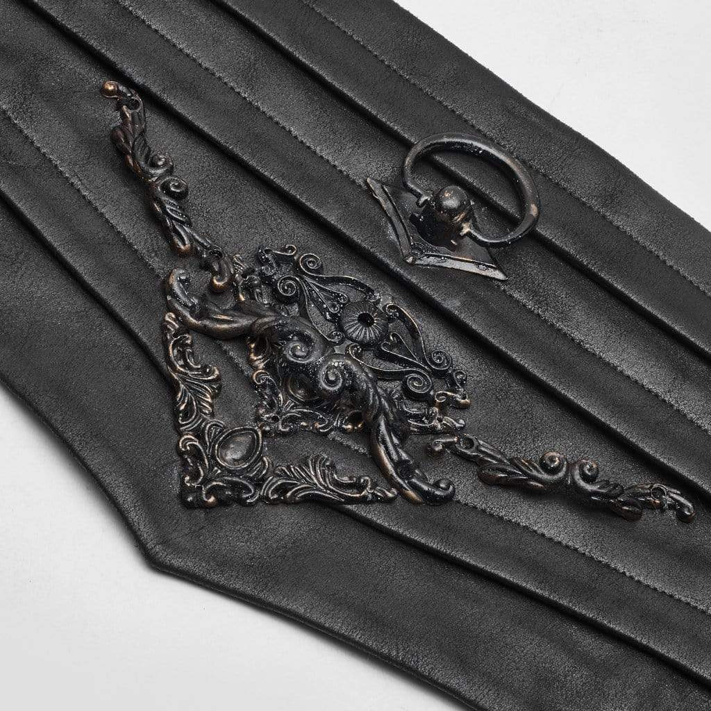 Men's Goth Floral Embroideried Faux Leather Waist Belt