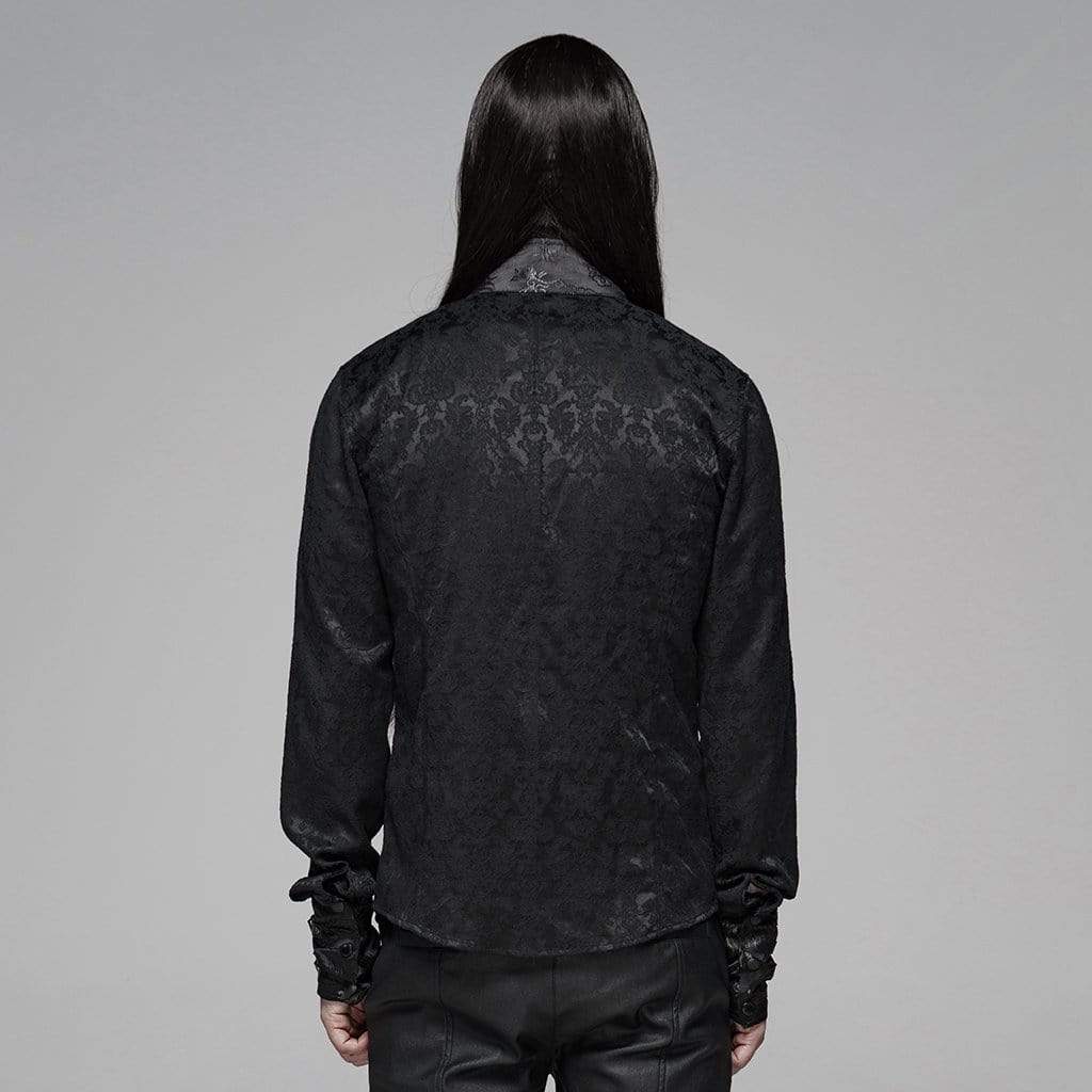 Men's Goth Floral Printed Stand Collar Shirt Black