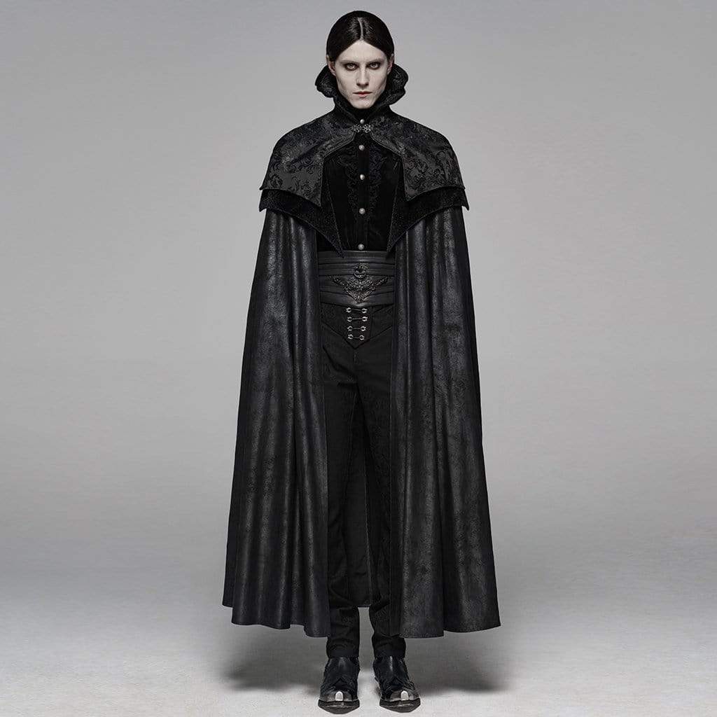Men's Goth Stand Collar Jacquard Long cloak