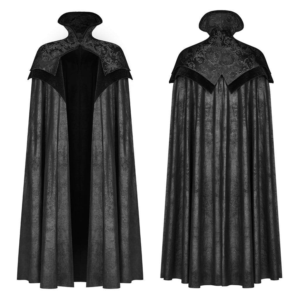 Men's Goth Stand Collar Jacquard Long cloak