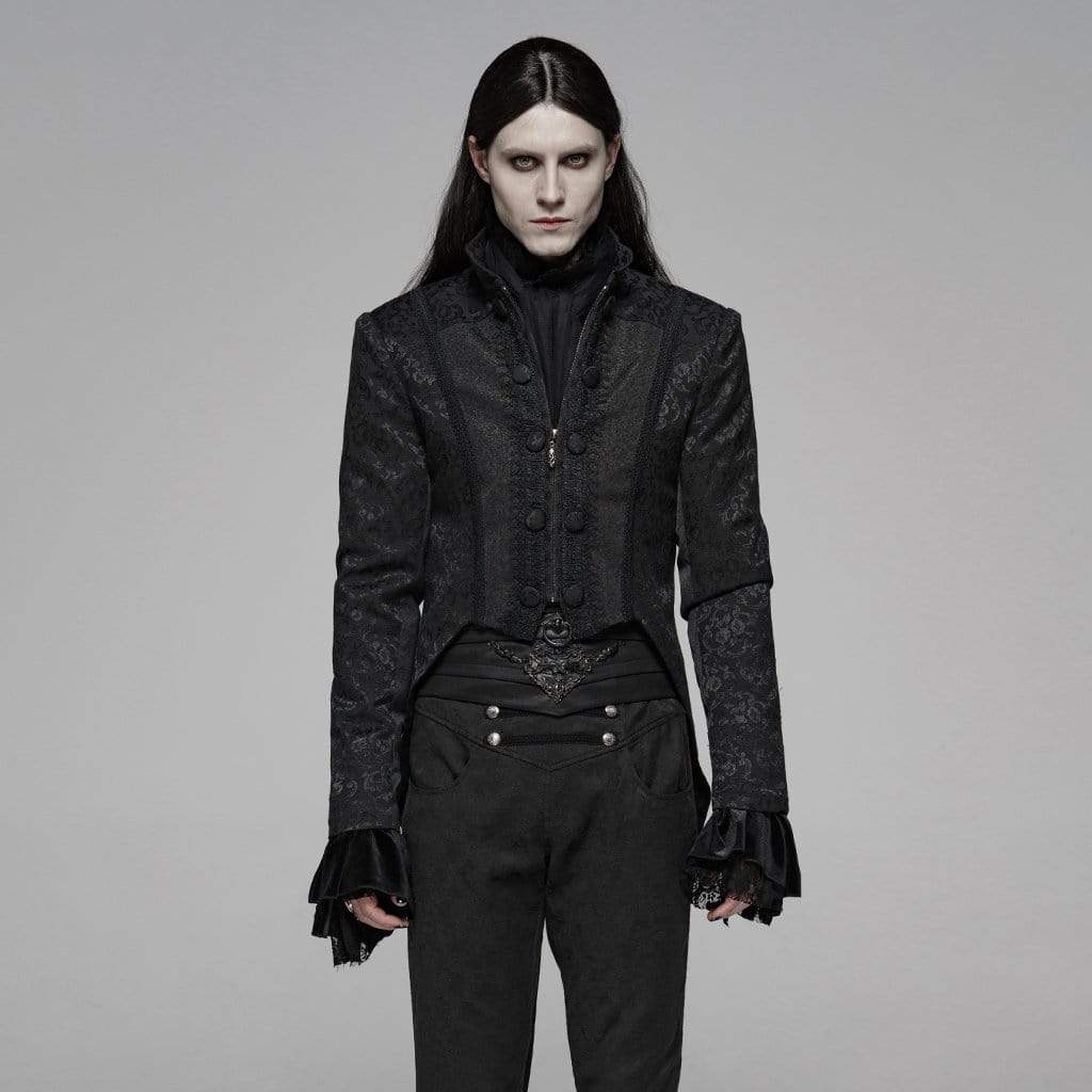 Men's Goth Stand Collar Jacquard Swallow-tailed Coat
