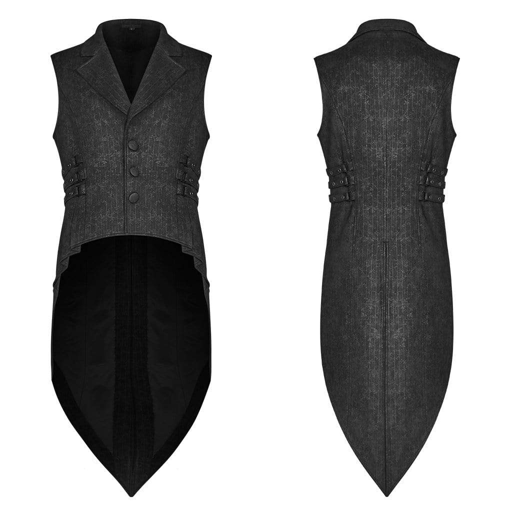 Men's Goth Turn-down Collar Single-breasted Long Swallow-tail Waistcoat