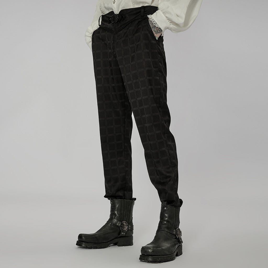 PUNK RAVE Men's Gothic Beaded Plaid Pants