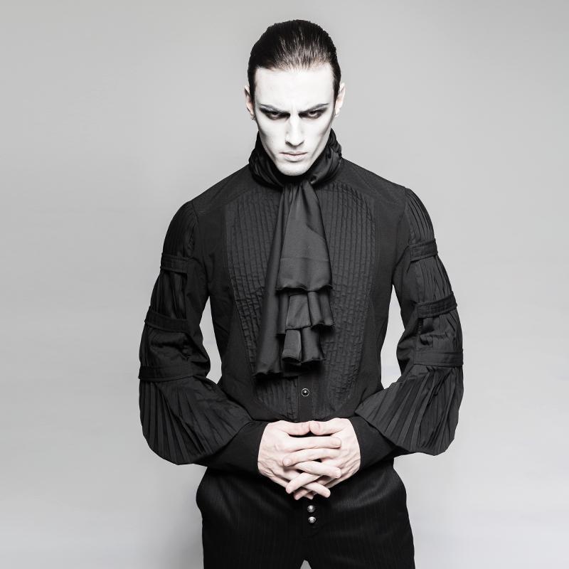 Men's Gothic Black Stripes Shirt With Necktie
