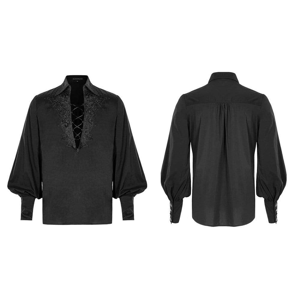 Men's Gothic Deep V-neck Puff Sleeved Ropes Shirts