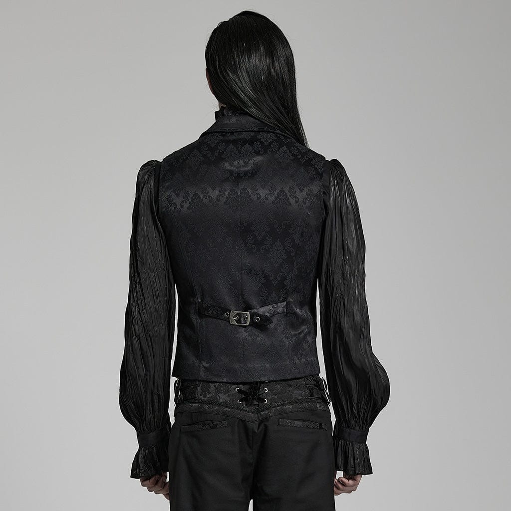 PUNK RAVE Men's Gothic Floral Printed Ruffled Vest