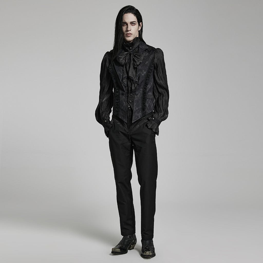 PUNK RAVE Men's Gothic Floral Printed Ruffled Vest