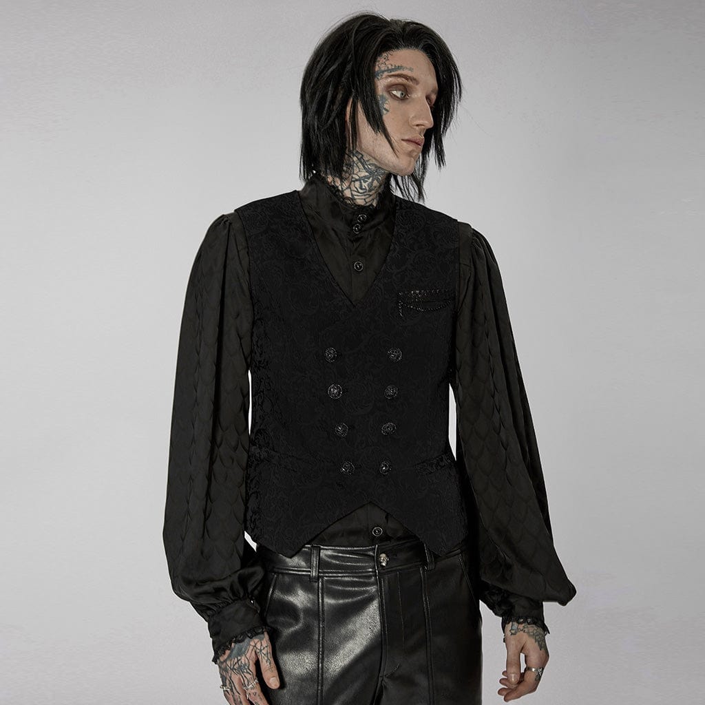 PUNK RAVE Men's Gothic Floral Printed Split Vest