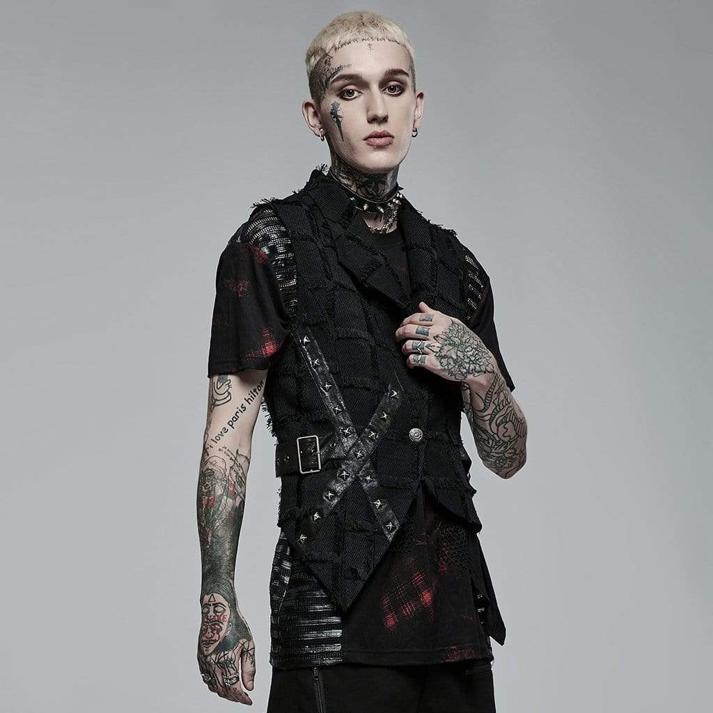 Punk Rave Men's Gothic Irregular Cutout Unedged Waistcoat