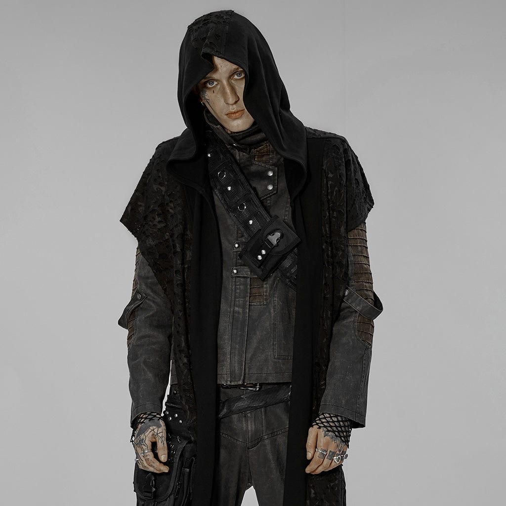 PUNK RAVE Men's Gothic Irregular Ripped Scarf with Hood