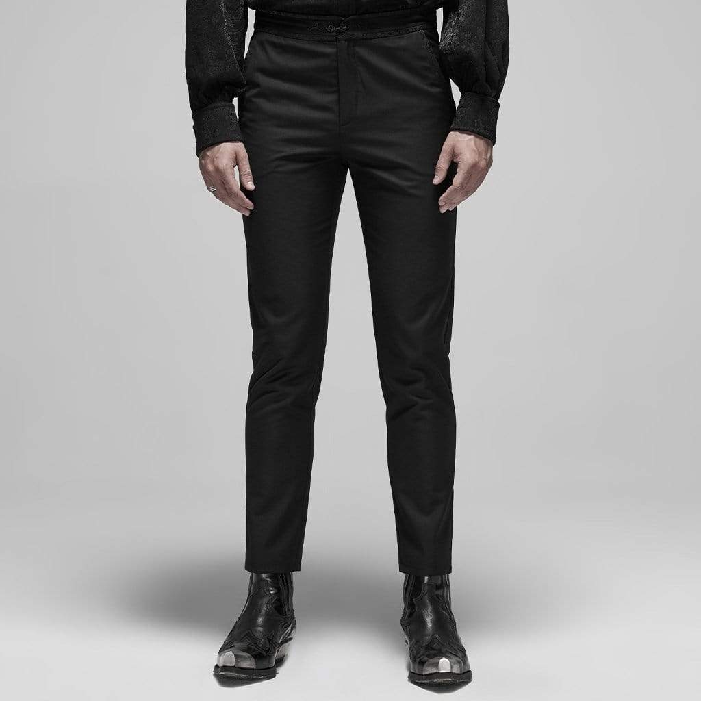 Men's Gothic Lace-up Embroidered Plain Trousers