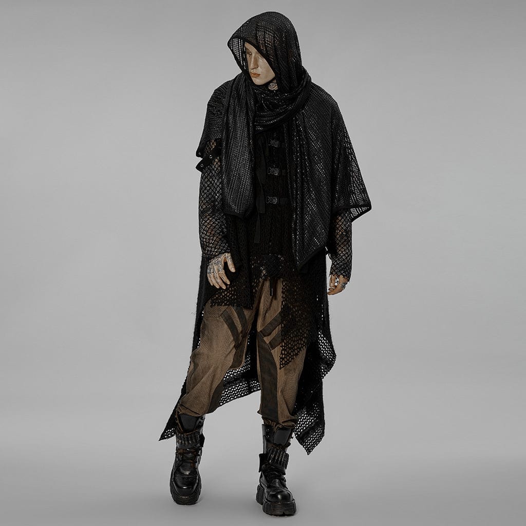 PUNK RAVE Men's Gothic Mesh Scarf with Hood