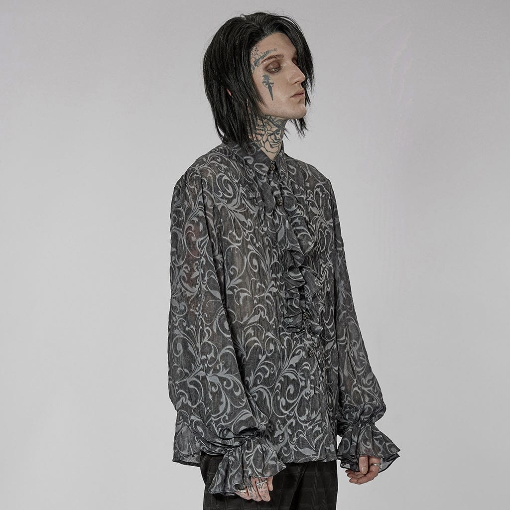PUNK RAVE Men's Gothic Puff Sleeved Embossed Ruched Shirt