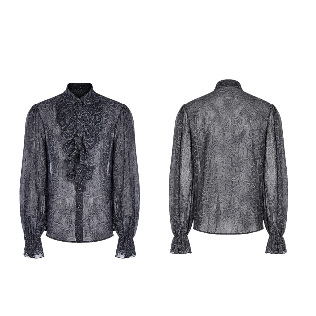 PUNK RAVE Men's Gothic Puff Sleeved Embossed Ruched Shirt