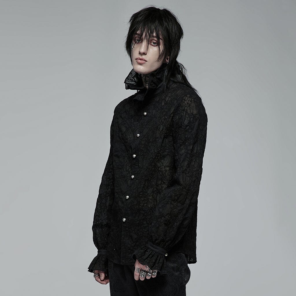 Punk Rave Men's Gothic Puff Sleeved Sheer Shirt with Riband