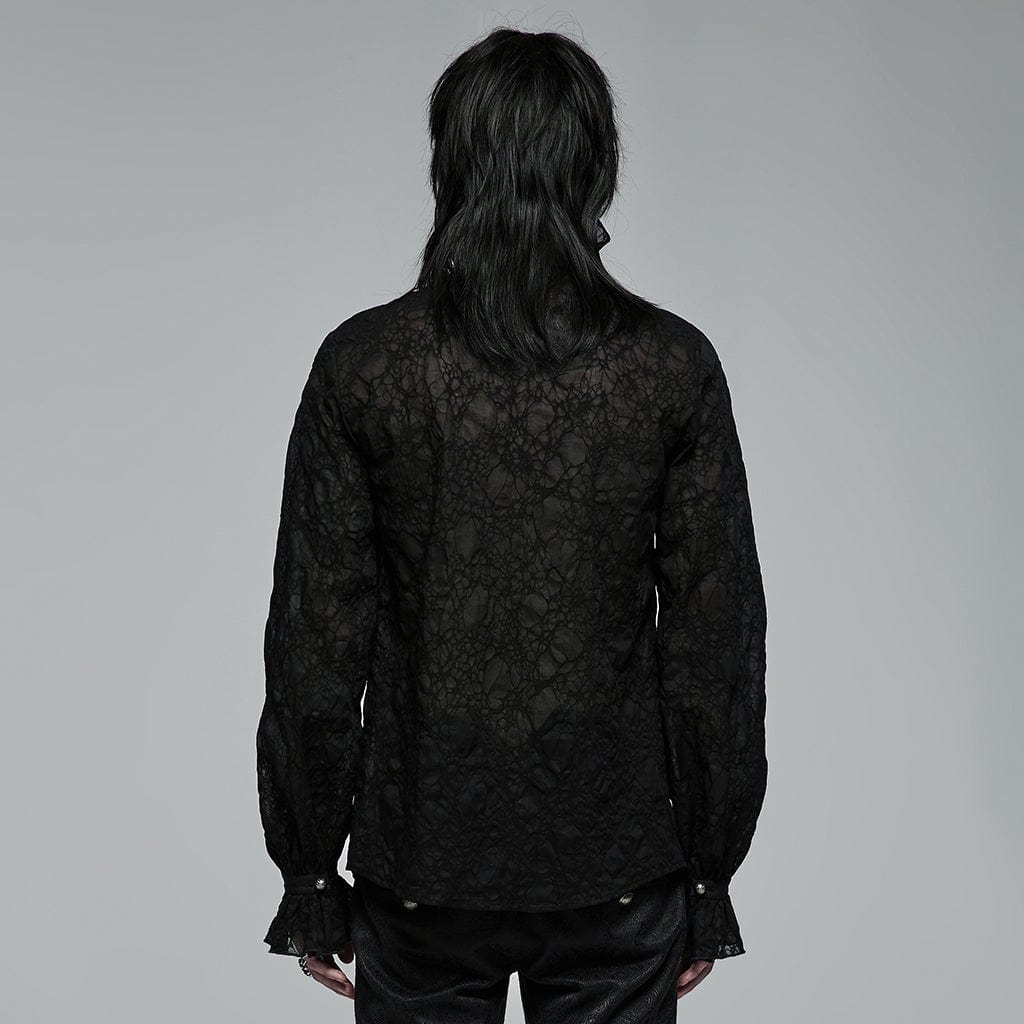 Punk Rave Men's Gothic Puff Sleeved Sheer Shirt with Riband