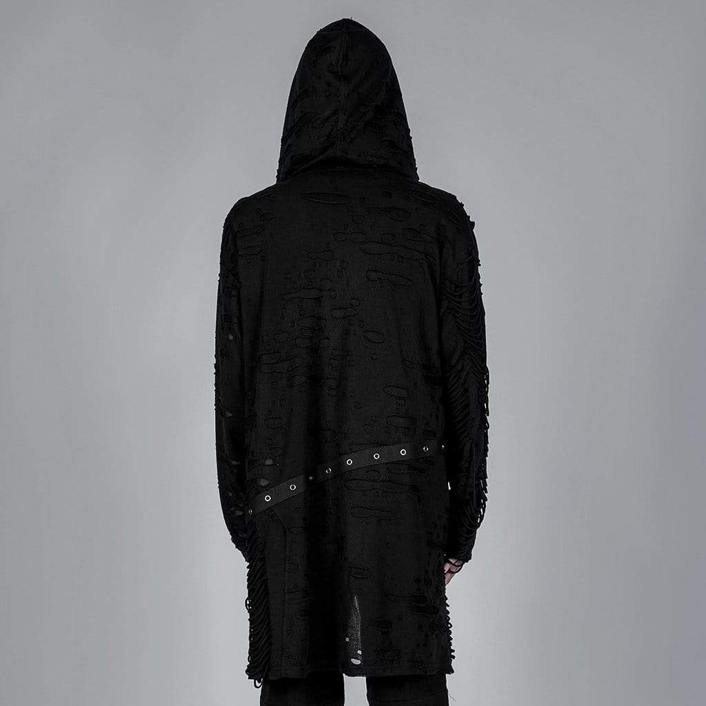 Punk Rave Men's Gothic Ripped Clip Cardigan with Hood