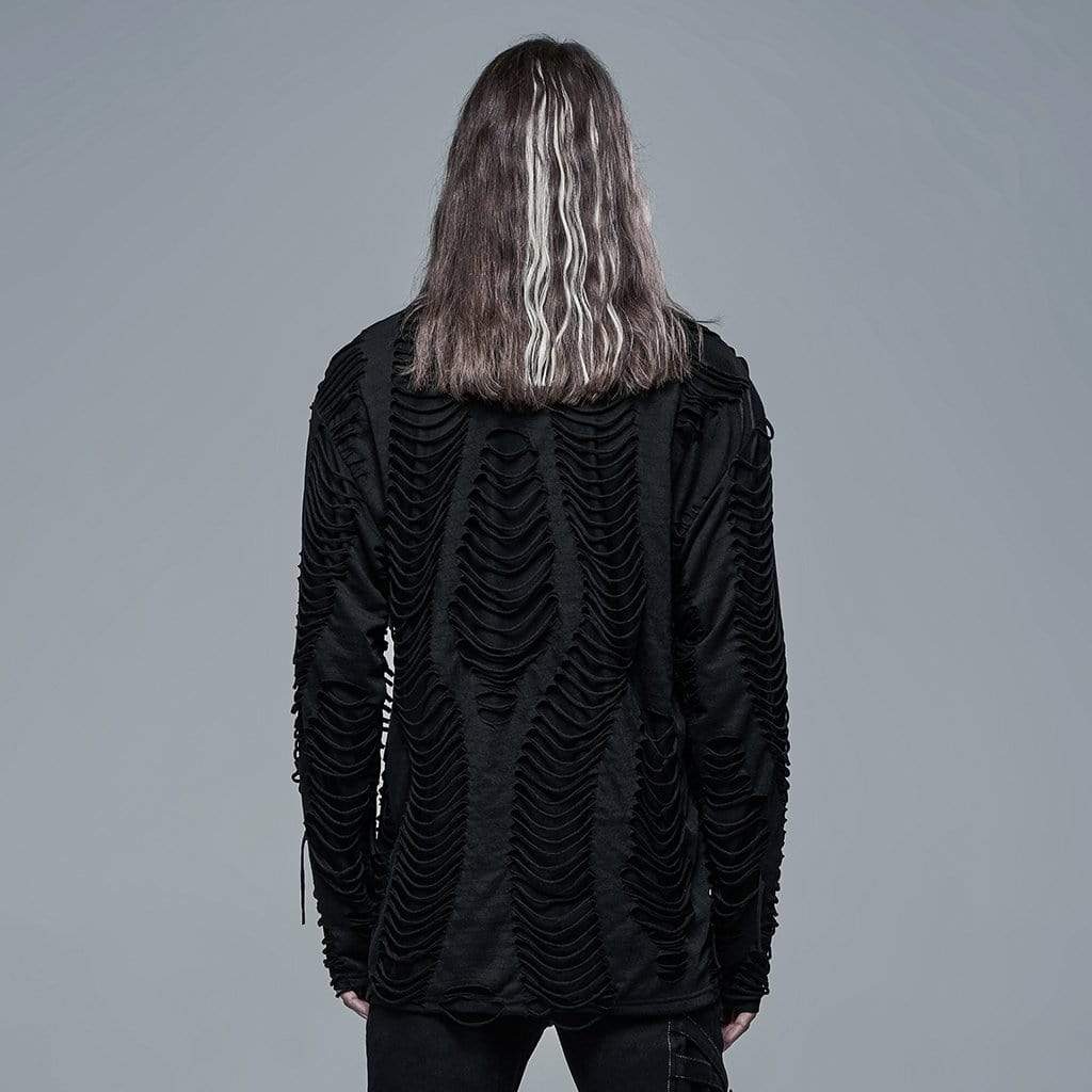 Men's Gothic Ripped Double-layer Black Shirt