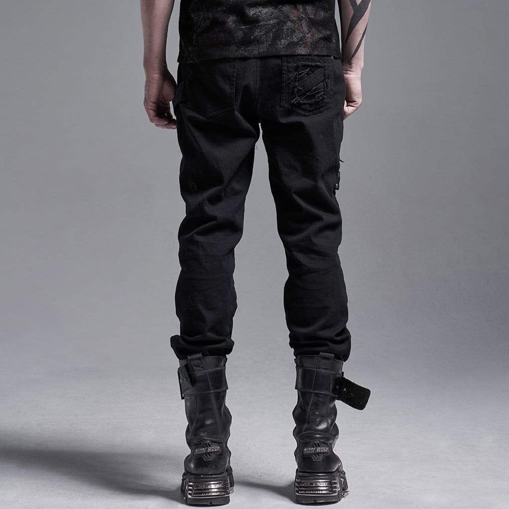 Men's Gothic Ripped Pants With Chains