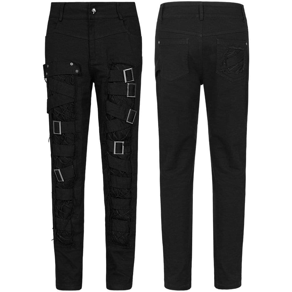 punk rave men s gothic ripped pants with chains 15632149610611