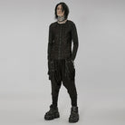 PUNK RAVE Men's Gothic Ripped Sagging Pants with Straps
