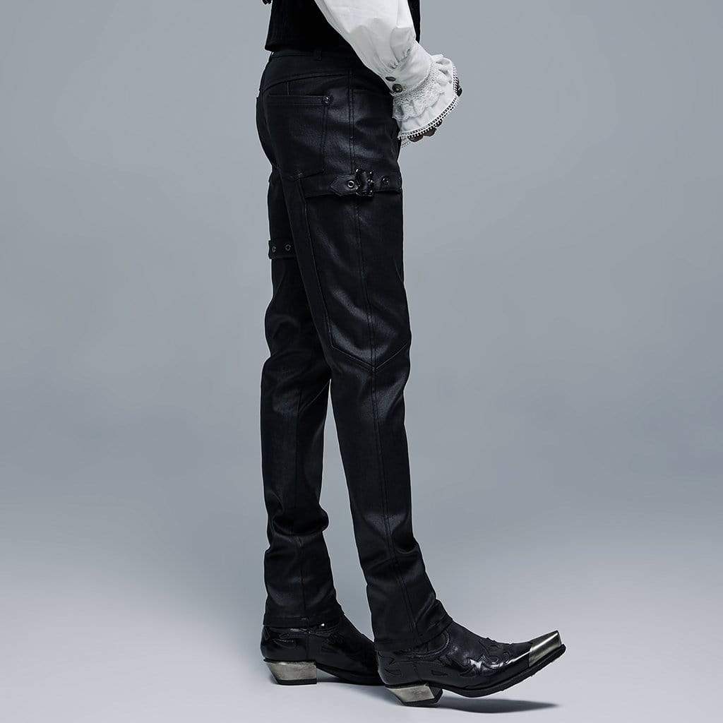 Men's Gothic Slim Fitted Adjustable Buckles Black Pants