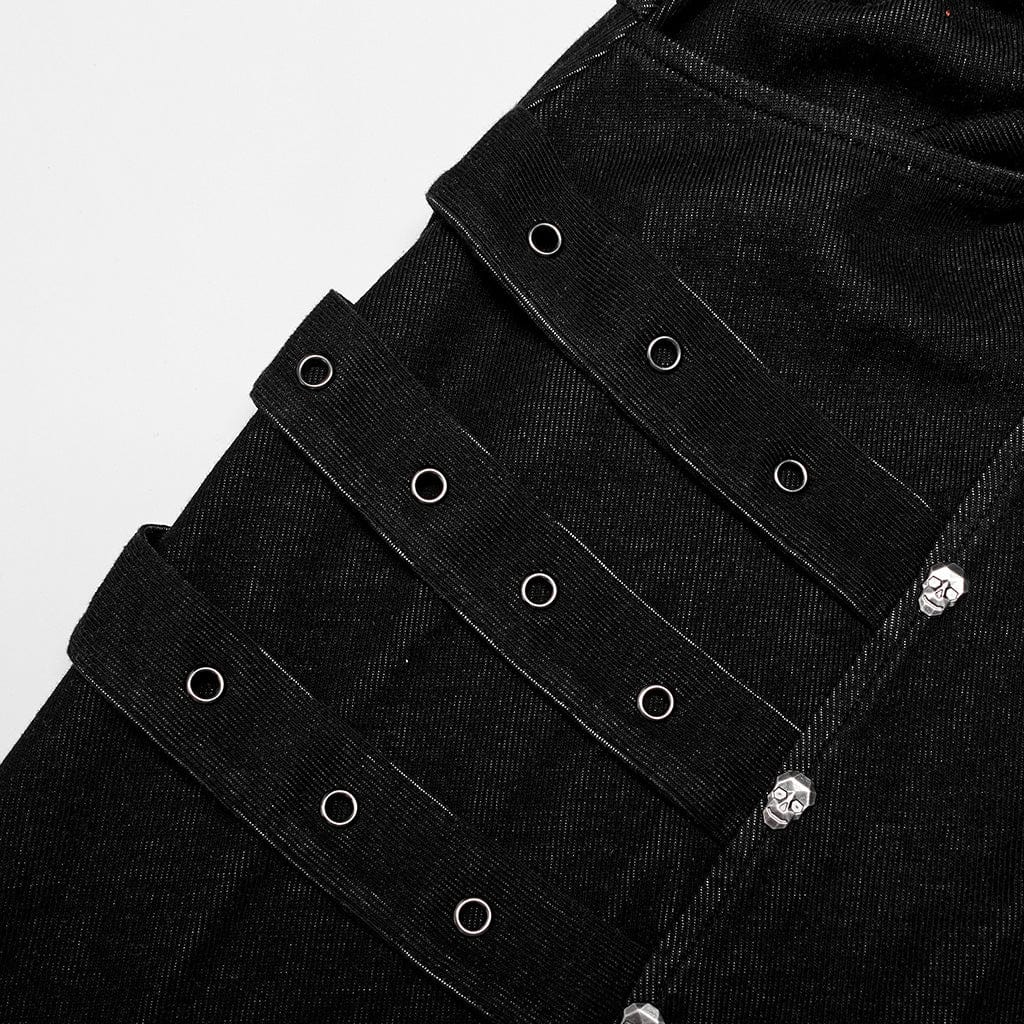PUNK RAVE Men's Gothic Splice Sagging Pants with Straps