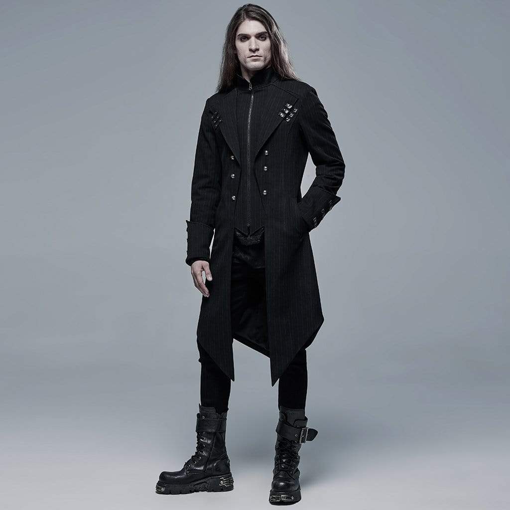 Men's Gothic Stand Collar Black Swallow-tailed Coat