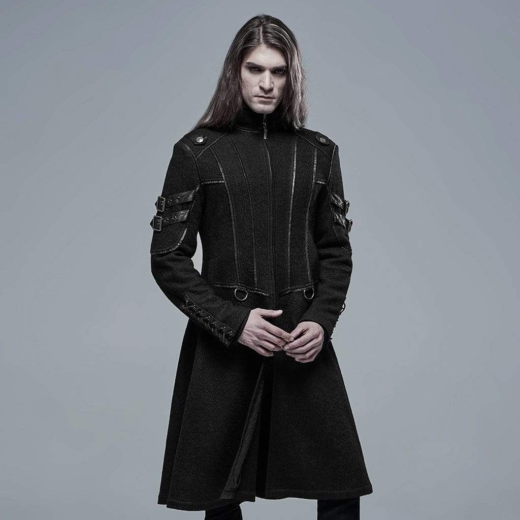 Men's Gothic Stand Collar Buckle Black Long Jacket