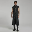 PUNK RAVE Men's Gothic Stand Collar Distressed Long Vest