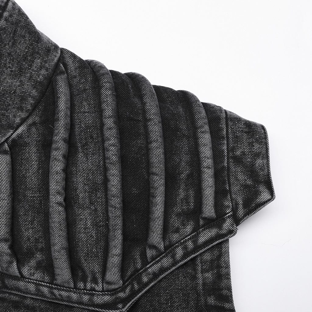 PUNK RAVE Men's Gothic Stand Collar Distressed Long Vest