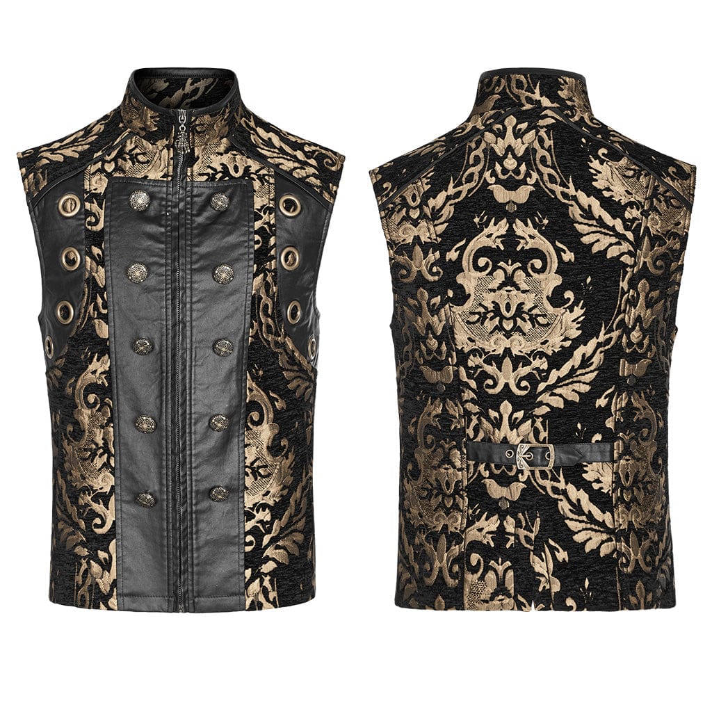 PUNK RAVE Men's Gothic Stand Collar Embossed Vest