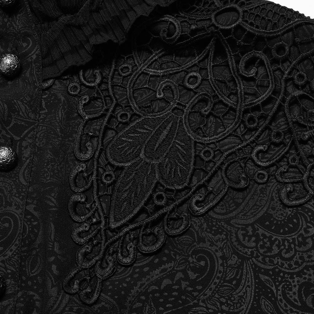 Punk Rave Men's Gothic Stand Collar Floral Embroidered Shirt