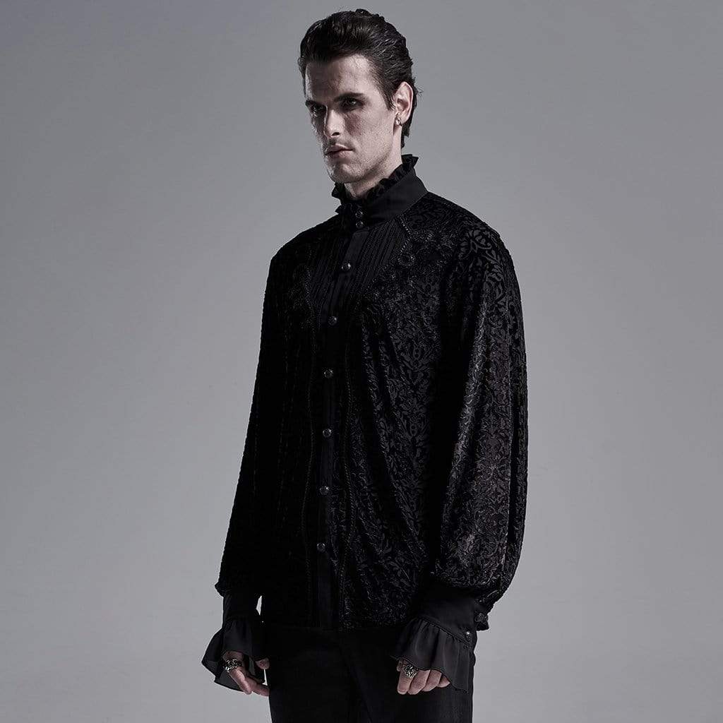 Men's Gothic Stand Collar Jacquard Flare Sleeve Shirts
