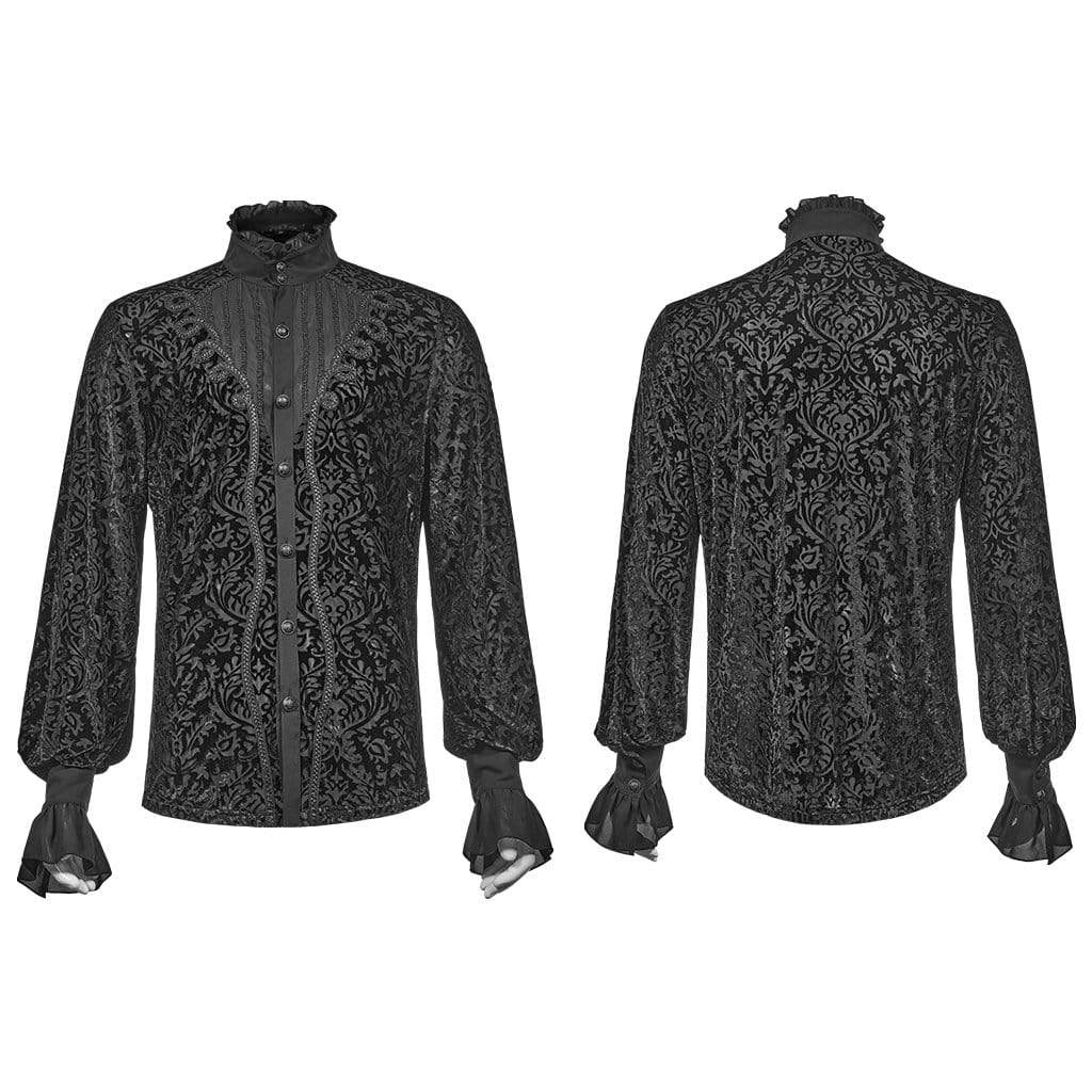 Men's Gothic Stand Collar Jacquard Flare Sleeve Shirts