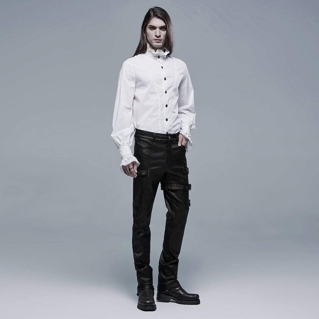 Men's Gothic Stand Collar Lace Hem Black Shirt