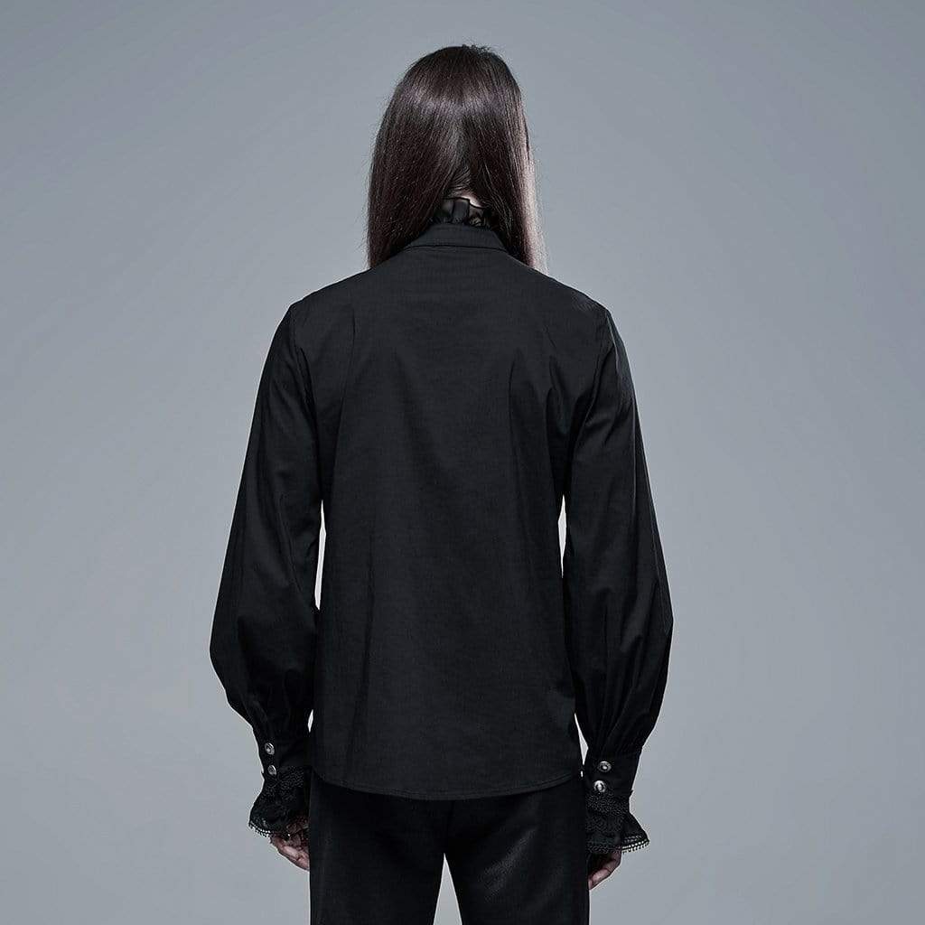 Men's Gothic Stand Collar Lace Hem Black Shirt