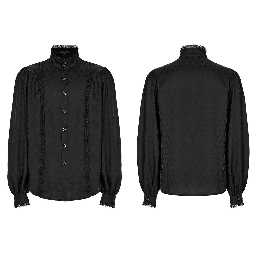 PUNK RAVE Men's Gothic Stand Collar Puff Sleeved Shirt