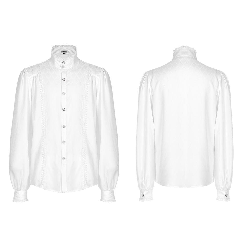 PUNK RAVE Men's Gothic Stand Collar Puff Sleeved Shirt