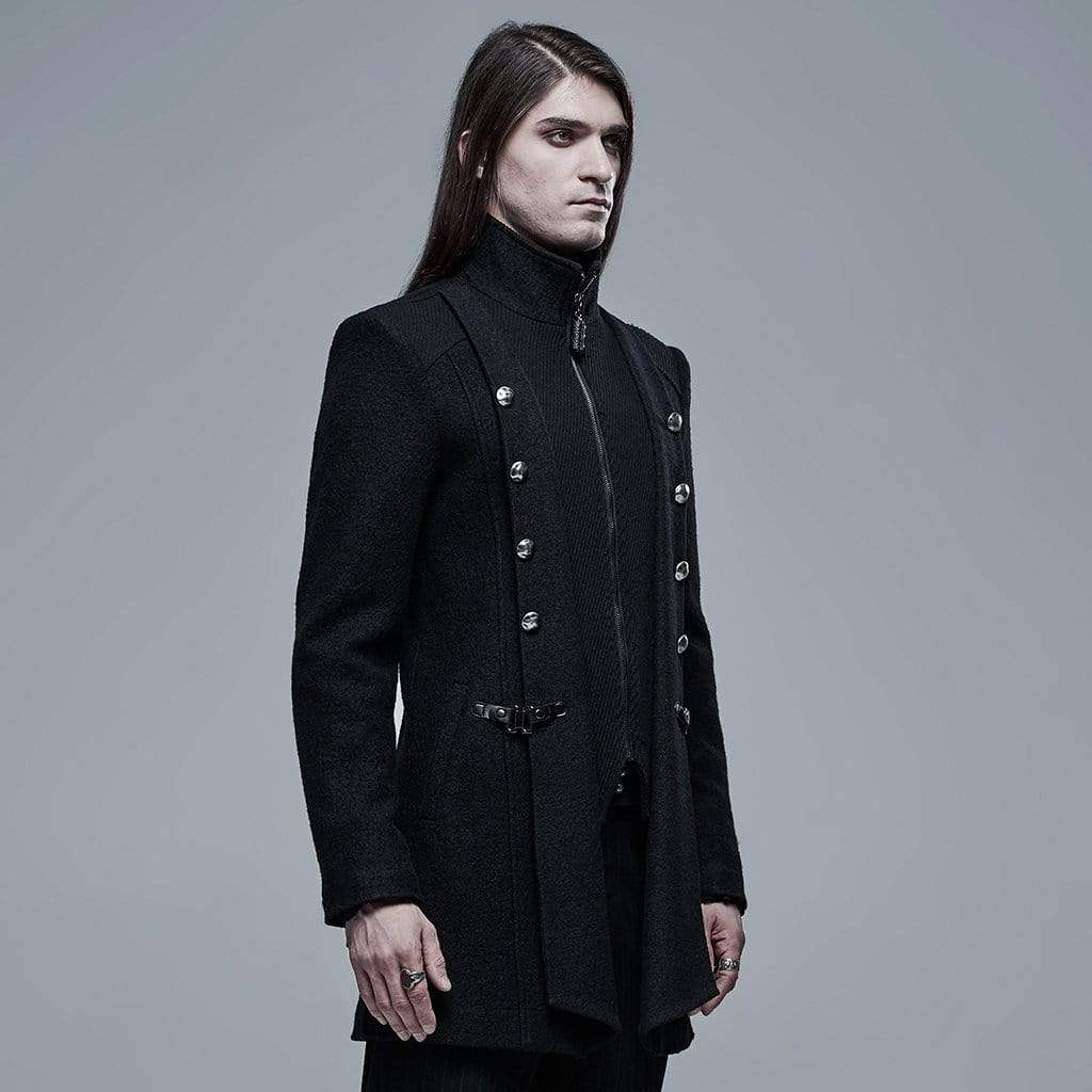 Men's Gothic Stand Collar Woollen Jacket Black