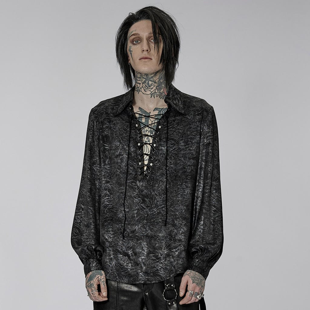 PUNK RAVE Men's Gothic Strappy Puff Sleeved Shirt